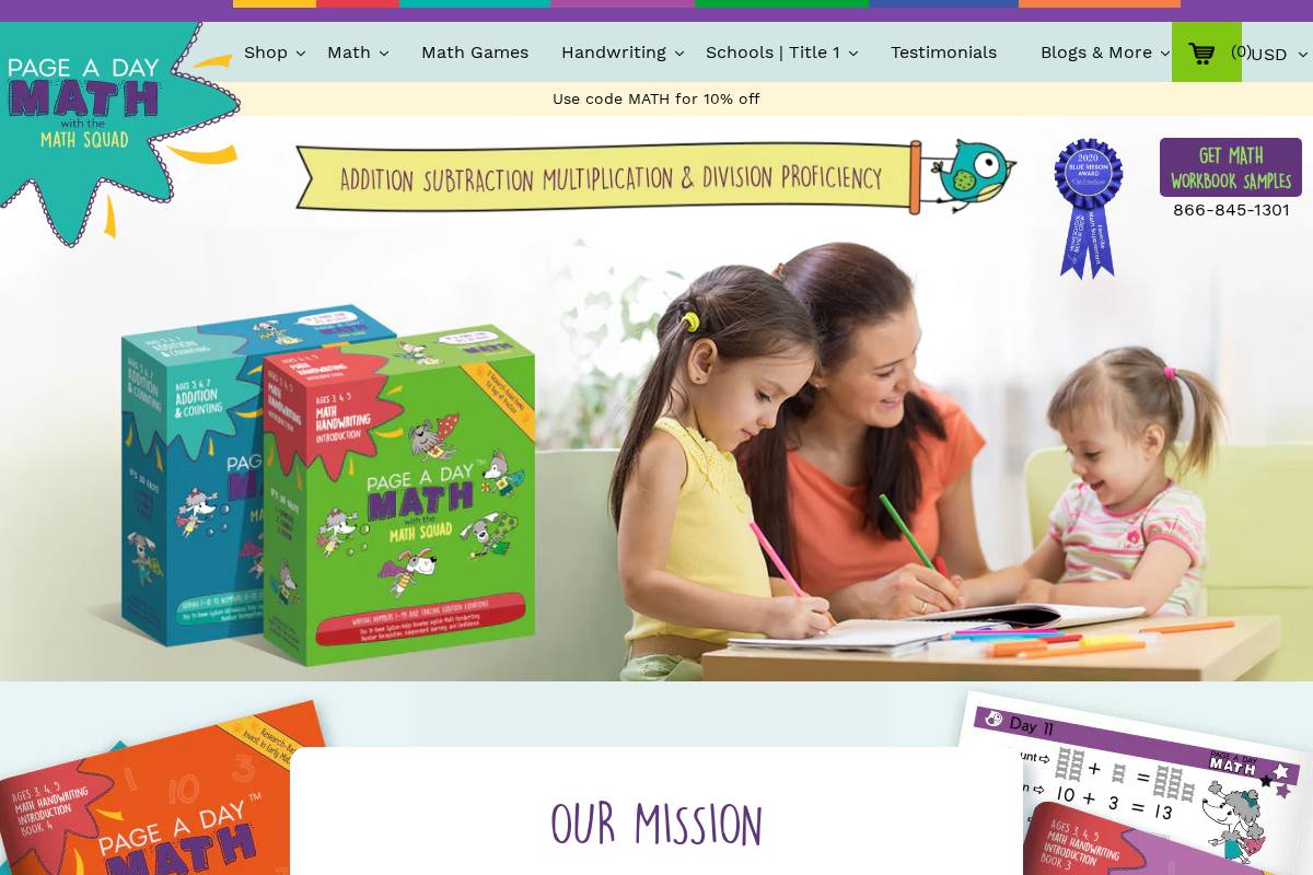 pageadaymath.com homepage screenshot