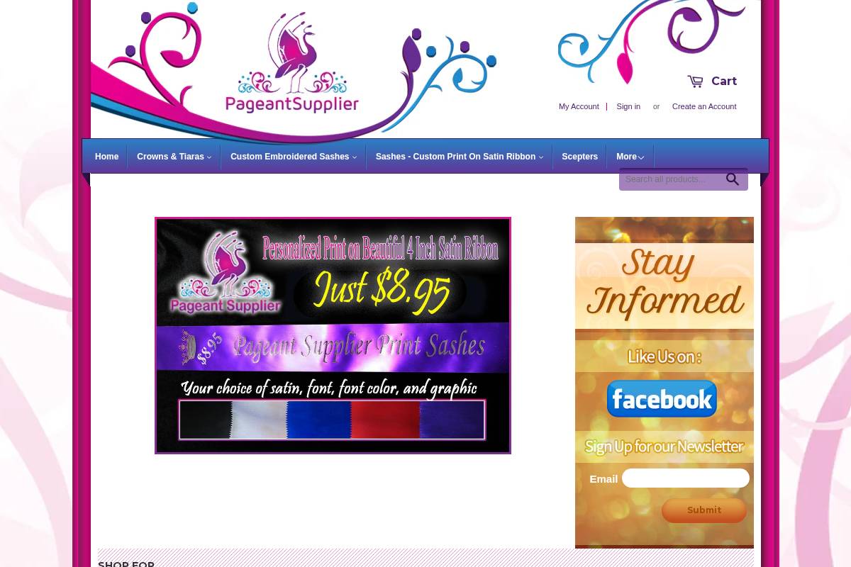 pageantsupplier.com homepage screenshot