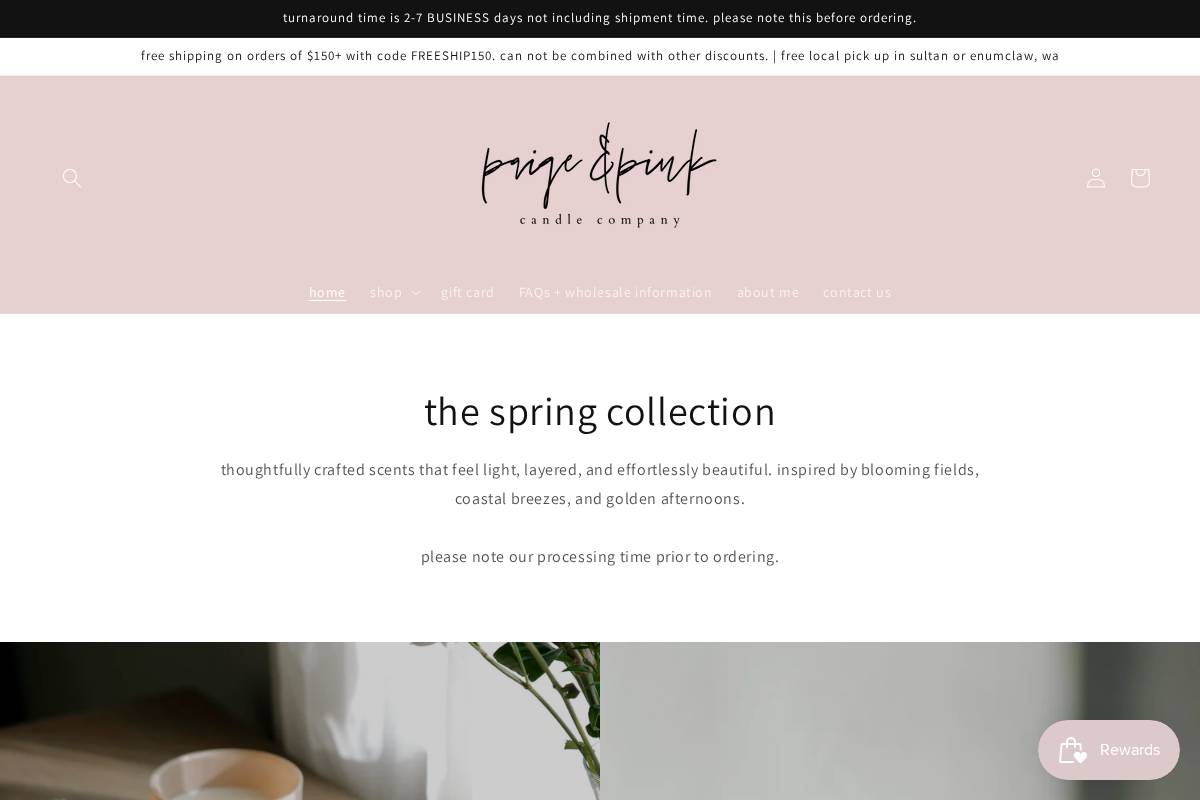 paigeandpinkcandlecompany.com homepage screenshot