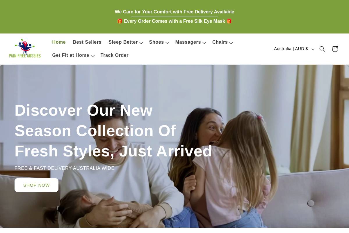 Painfreeaussies homepage screenshot