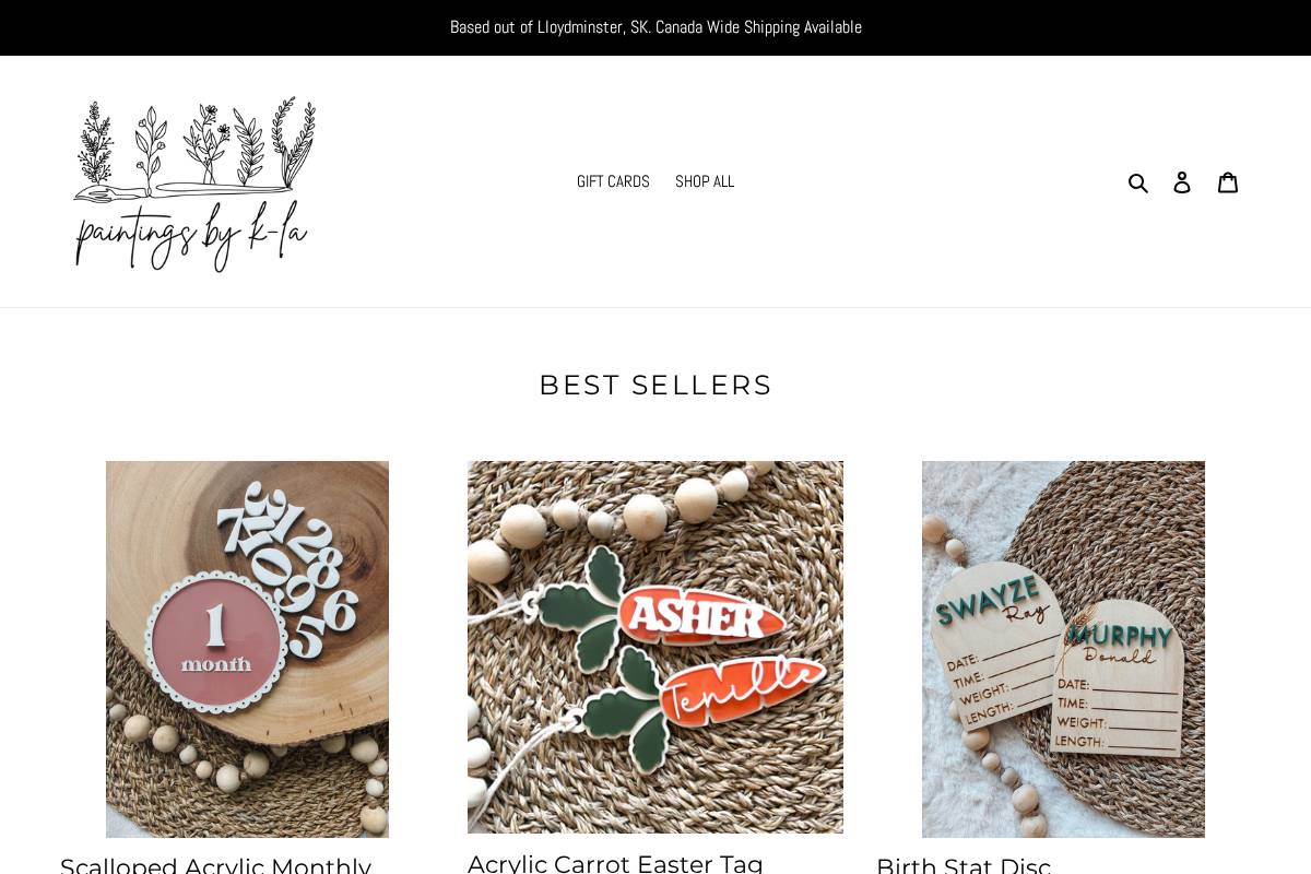 paintingsbykla.com homepage screenshot