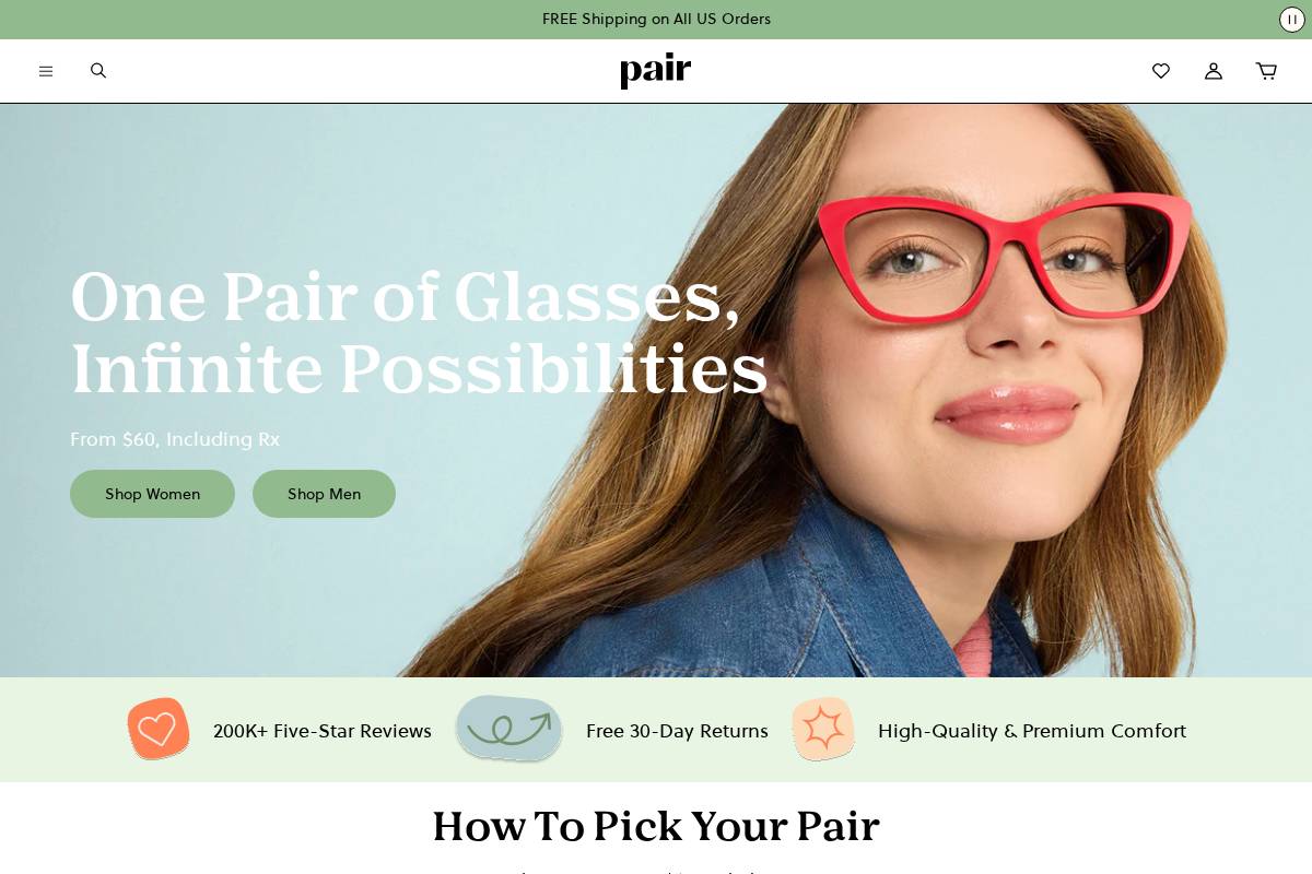 paireyewear.com homepage screenshot