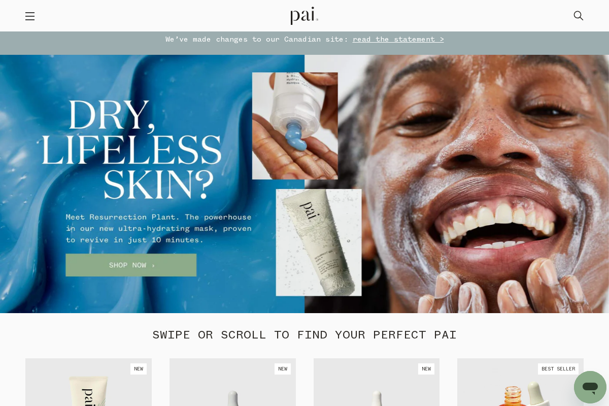 Pai Skincare homepage screenshot