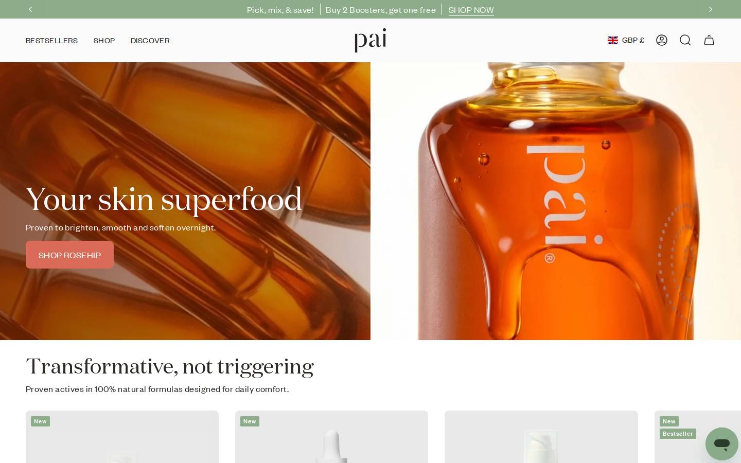 Pai Skincare homepage screenshot