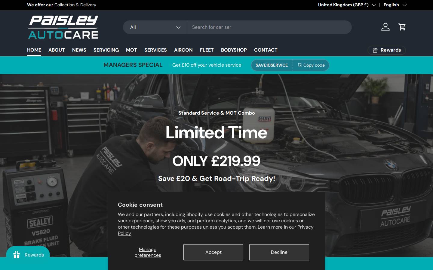 Paisleyautocare homepage screenshot