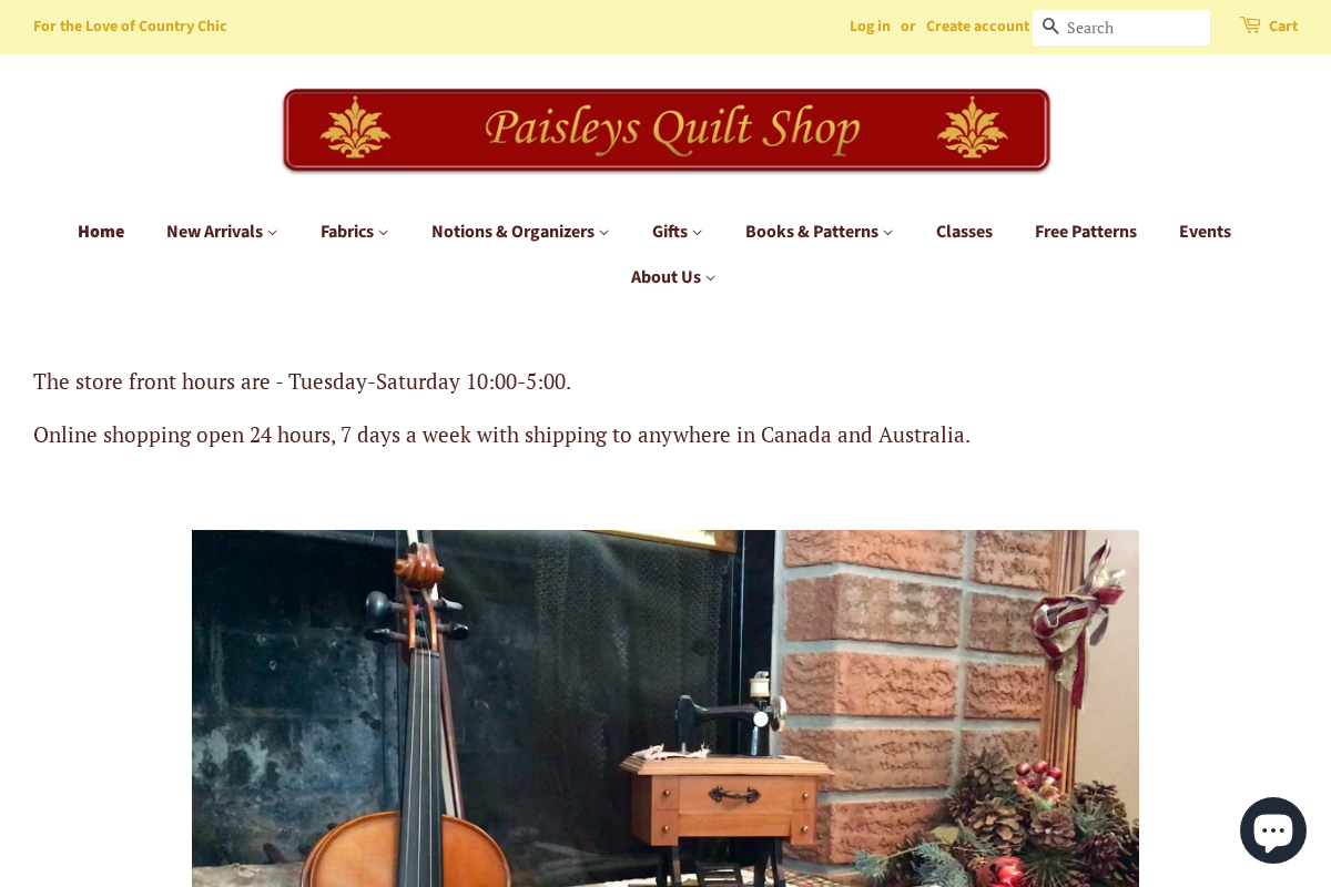 paisleysquiltshop.com homepage screenshot