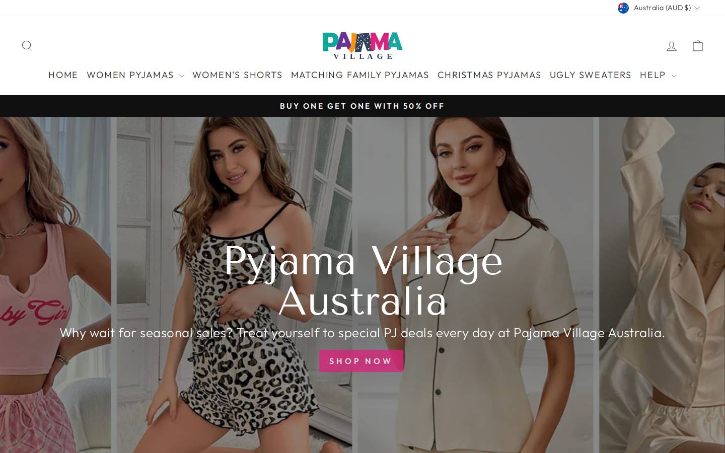 Pajamavillage homepage screenshot
