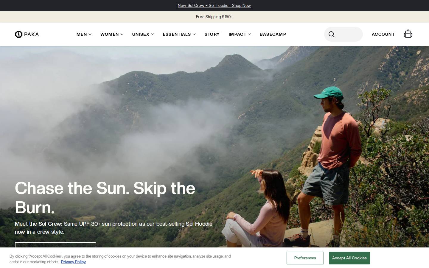 pakaapparel.com homepage screenshot