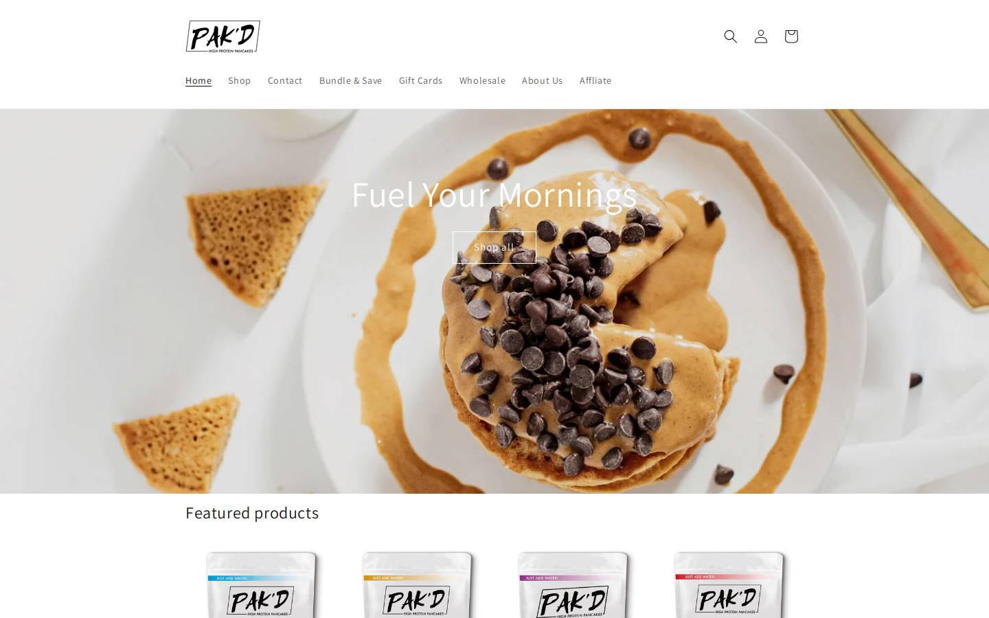 Pak'd Protein Pancakes homepage screenshot