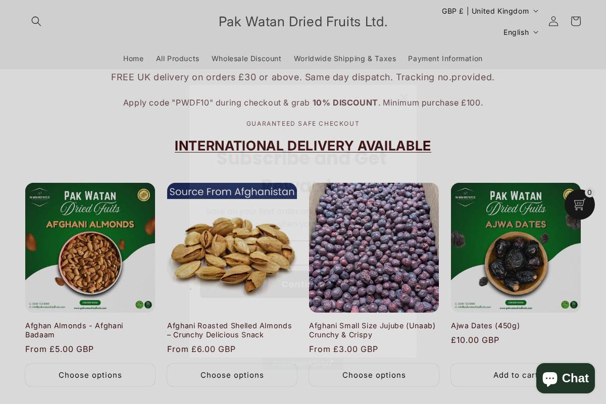 pakwatandriedfruits.com homepage screenshot