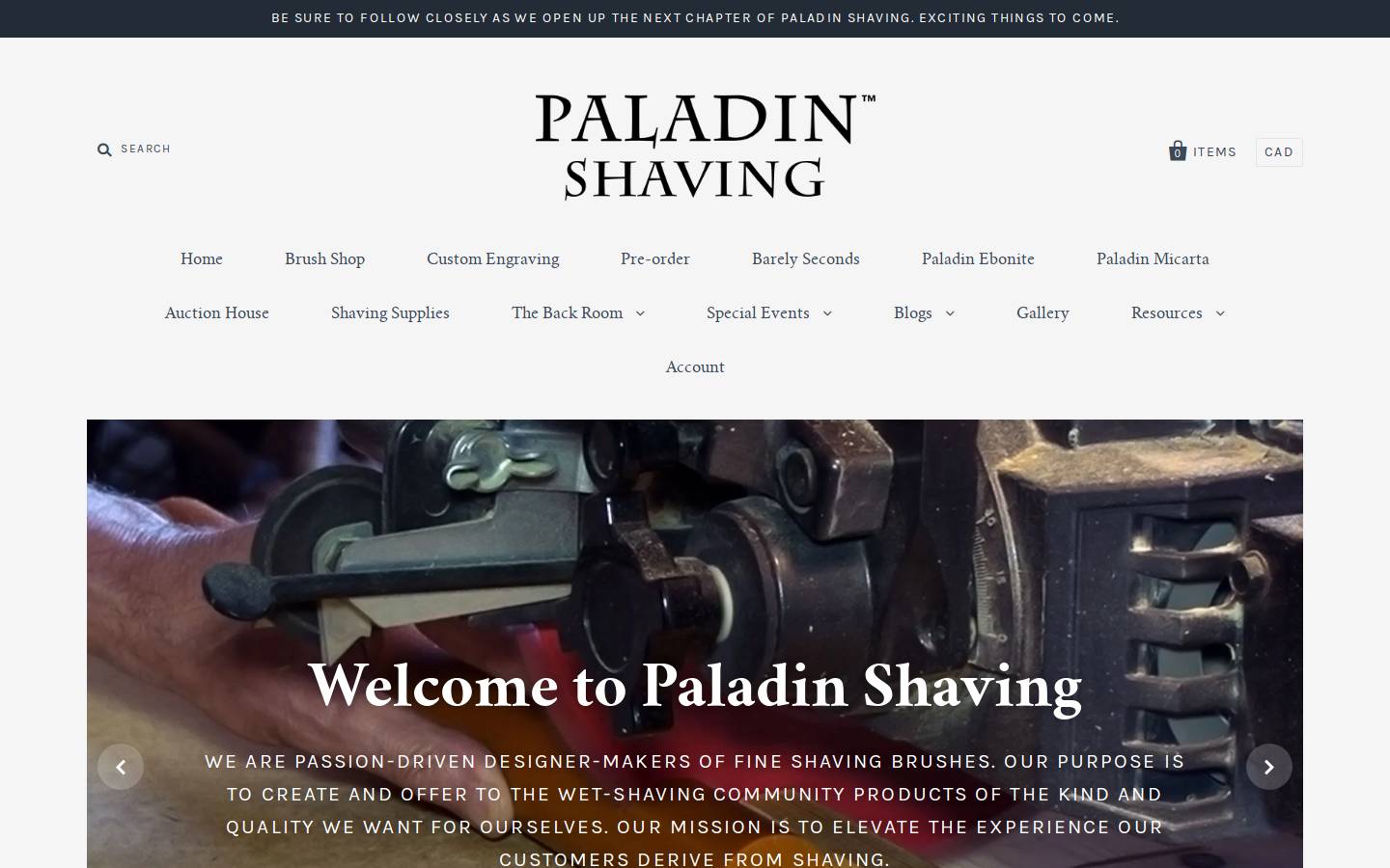 paladinshaving.com homepage screenshot
