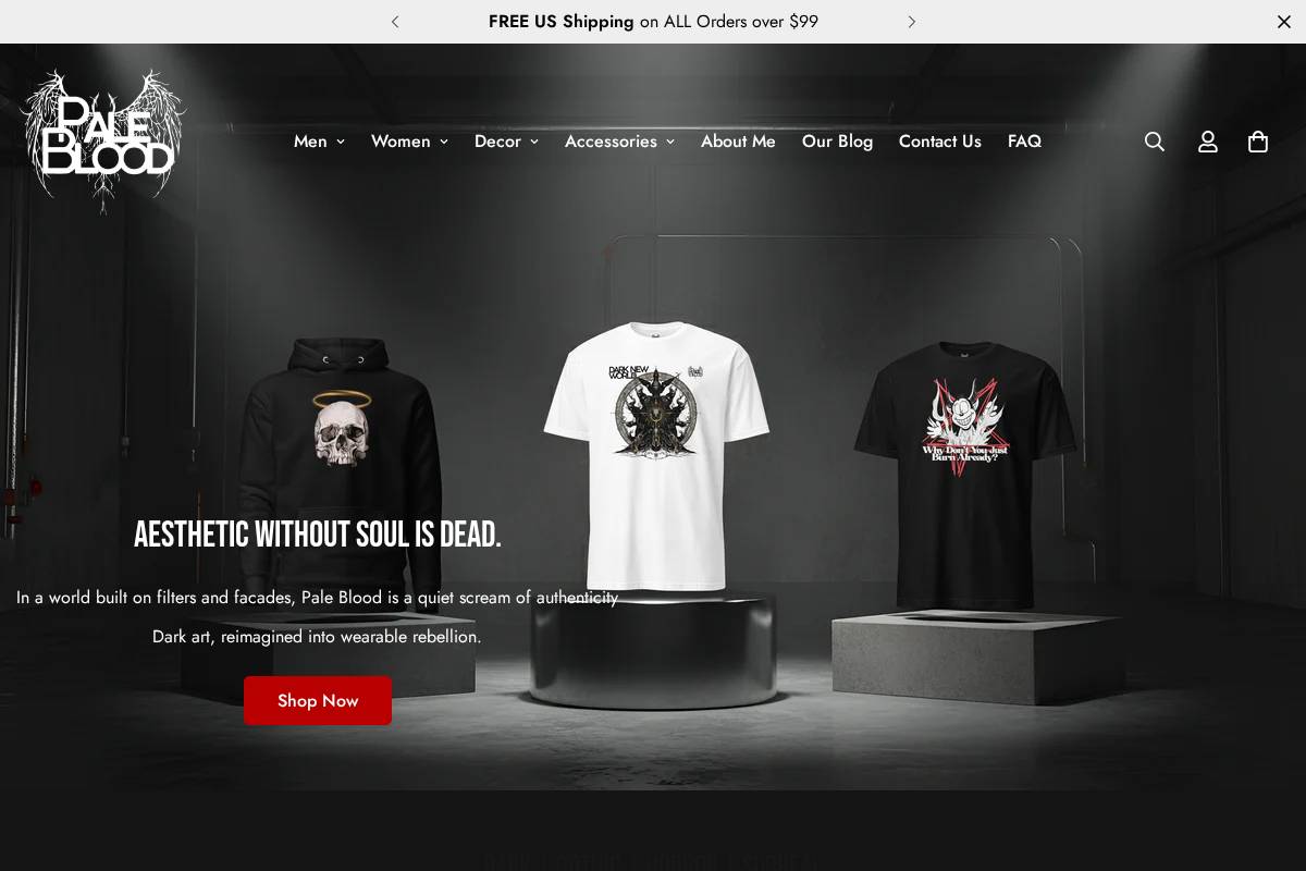 palebloodstore.com homepage screenshot