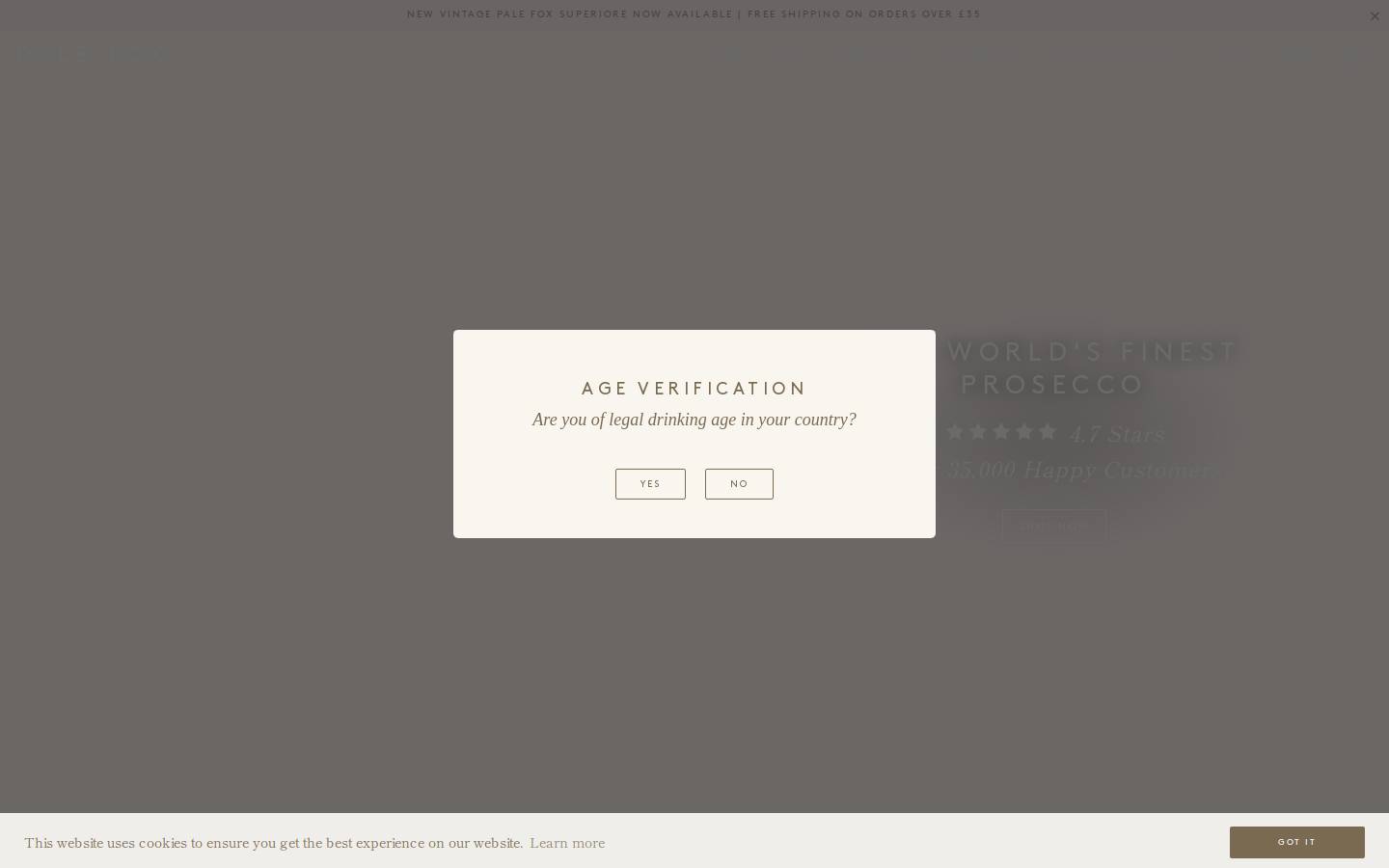palefoxprosecco.com homepage screenshot