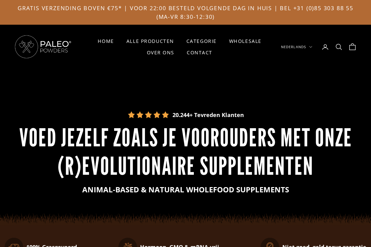 Paleo Powders homepage screenshot