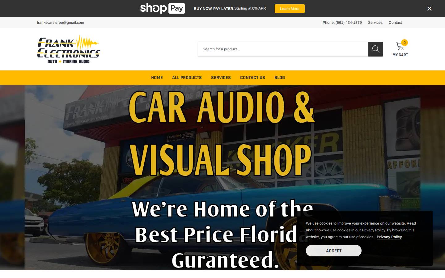 palmbeachcaraudio.com homepage screenshot