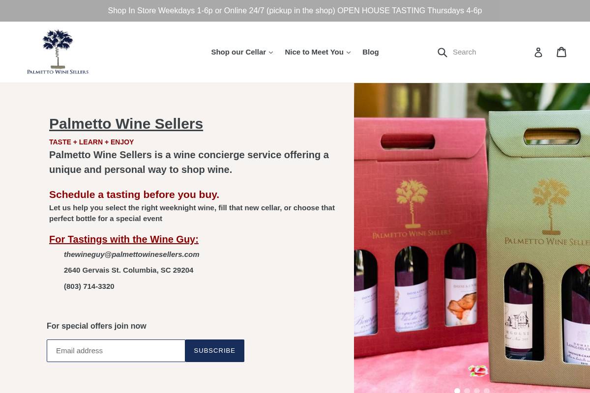 palmettowinesellers.com homepage screenshot