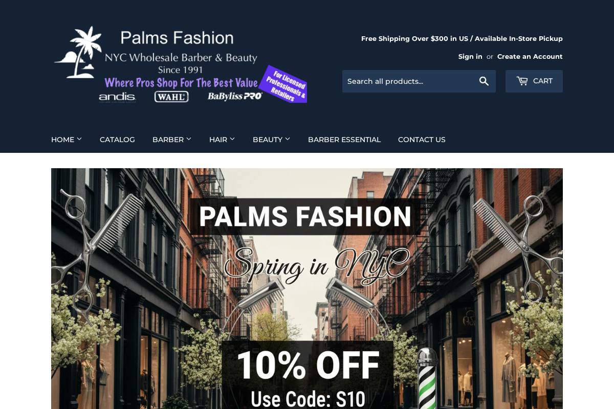 palmsfashioninc.com homepage screenshot