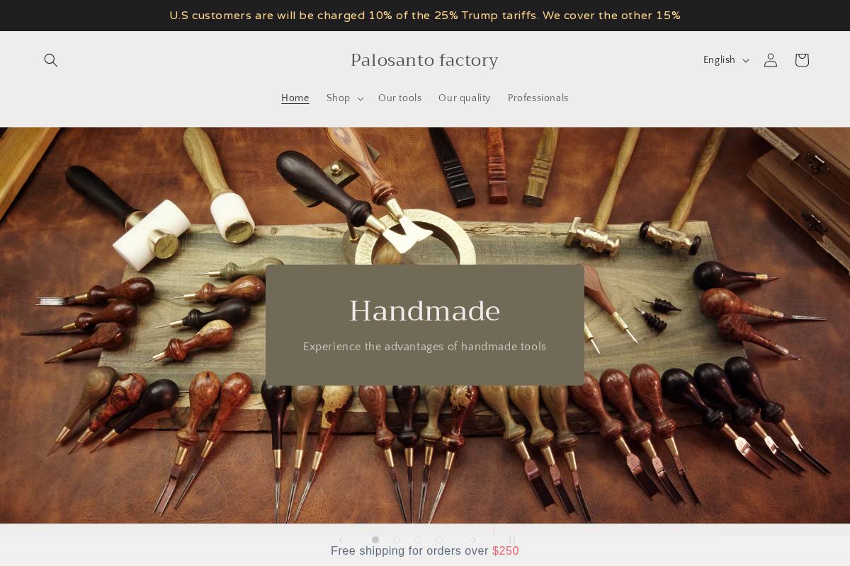 palosanto-factory.com homepage screenshot