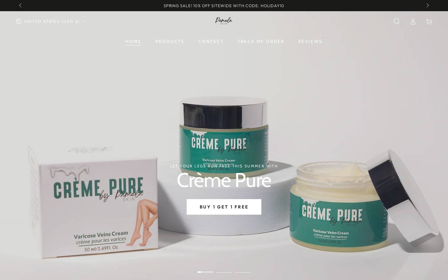 Pamela Skin homepage screenshot
