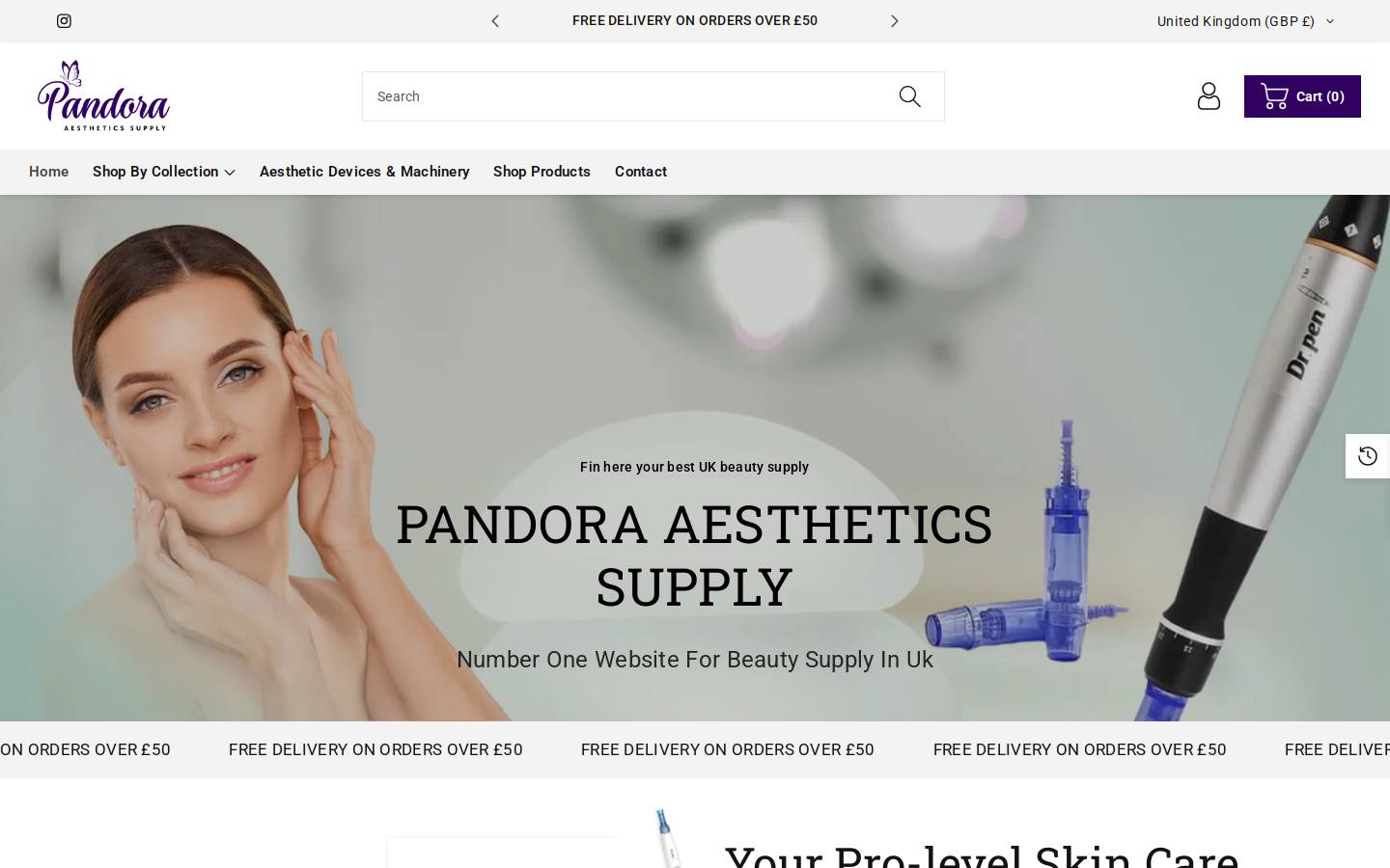 pandoraaestheticsupply.com homepage screenshot