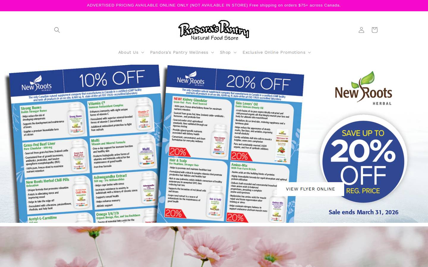pandoraspantry.ca homepage screenshot