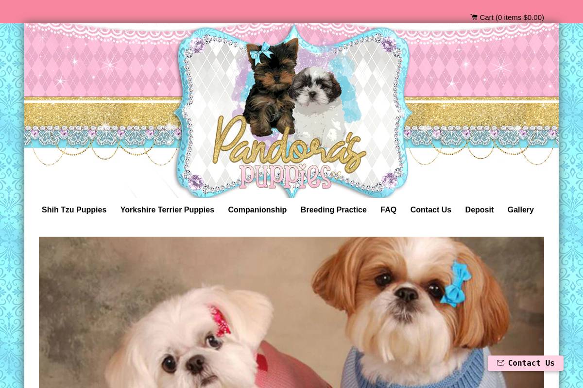 pandoraspuppies.com homepage screenshot