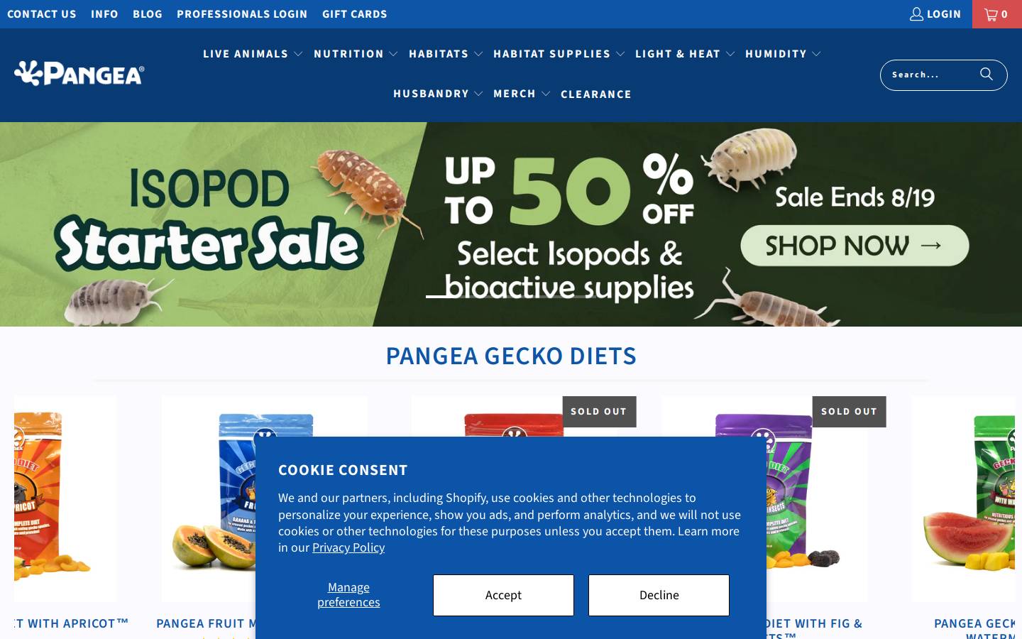 Pangea Reptile Co. homepage screenshot