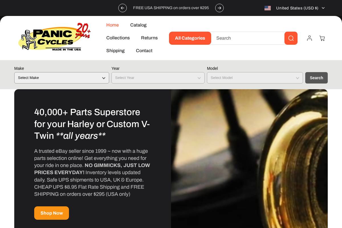 paniccycles.com homepage screenshot