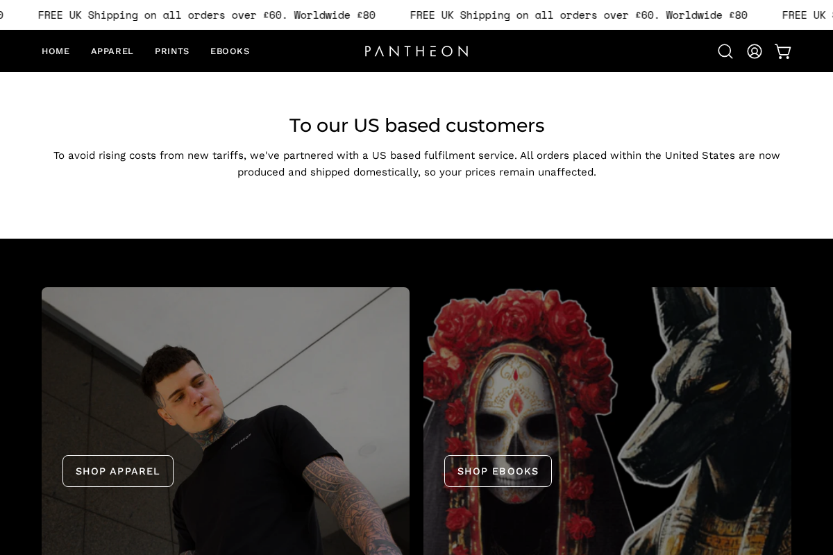 Pantheon Apparel homepage screenshot
