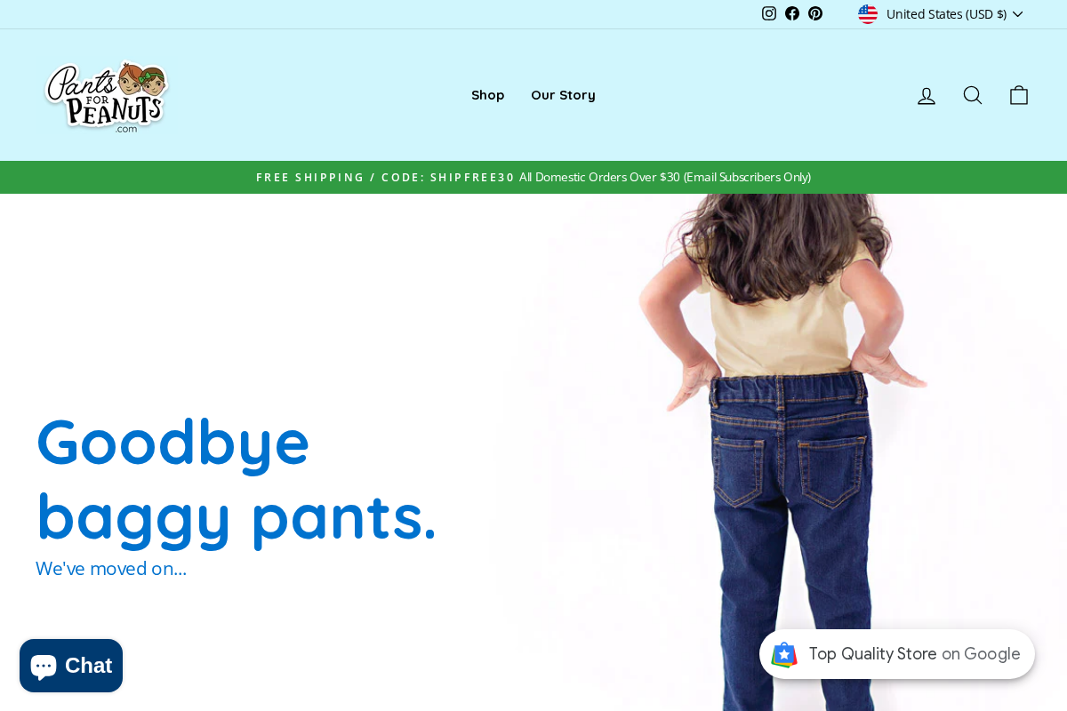 Pants for Peanuts homepage screenshot