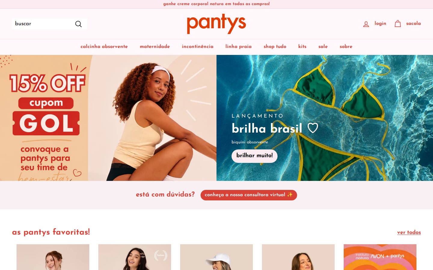 Pantys homepage screenshot
