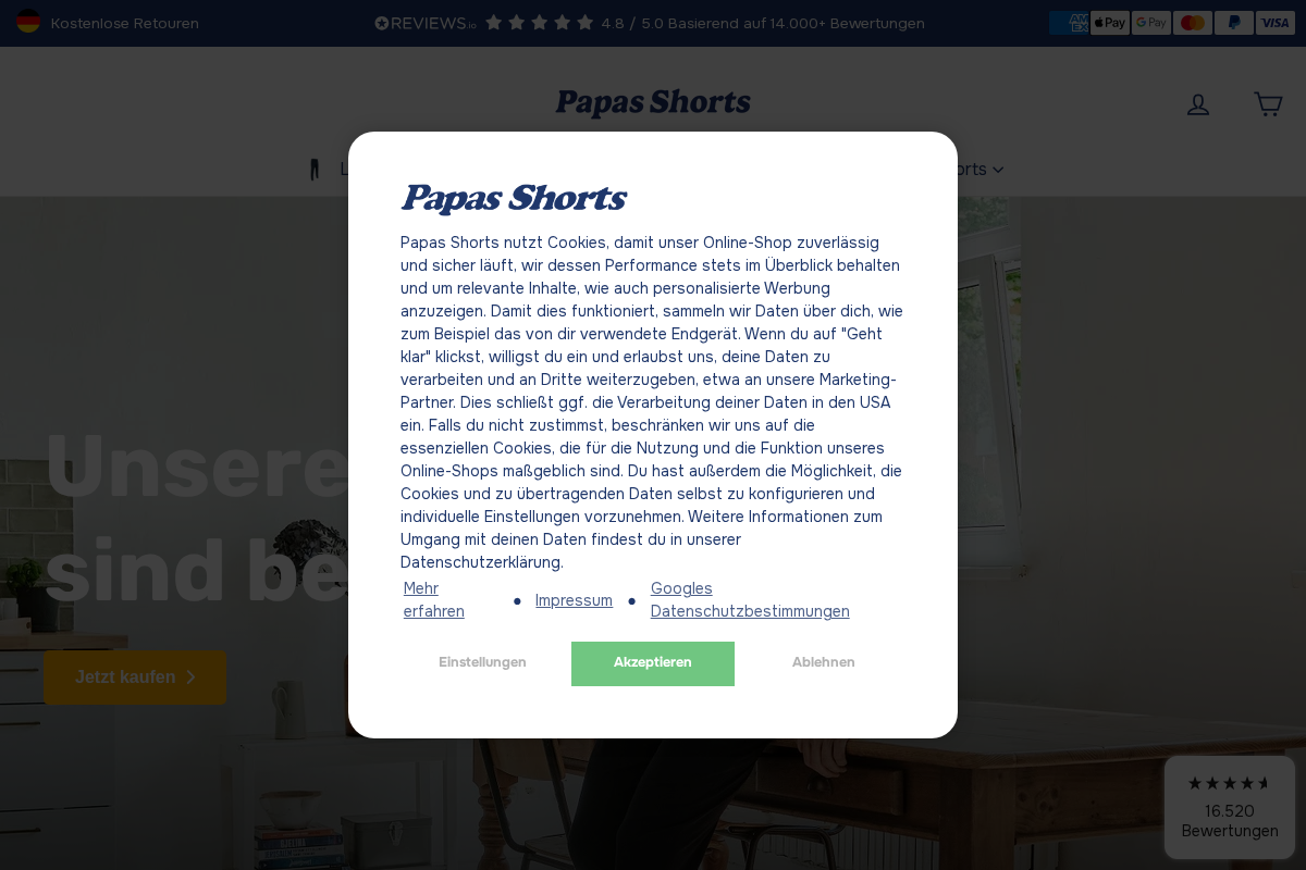 papasshorts.de homepage screenshot
