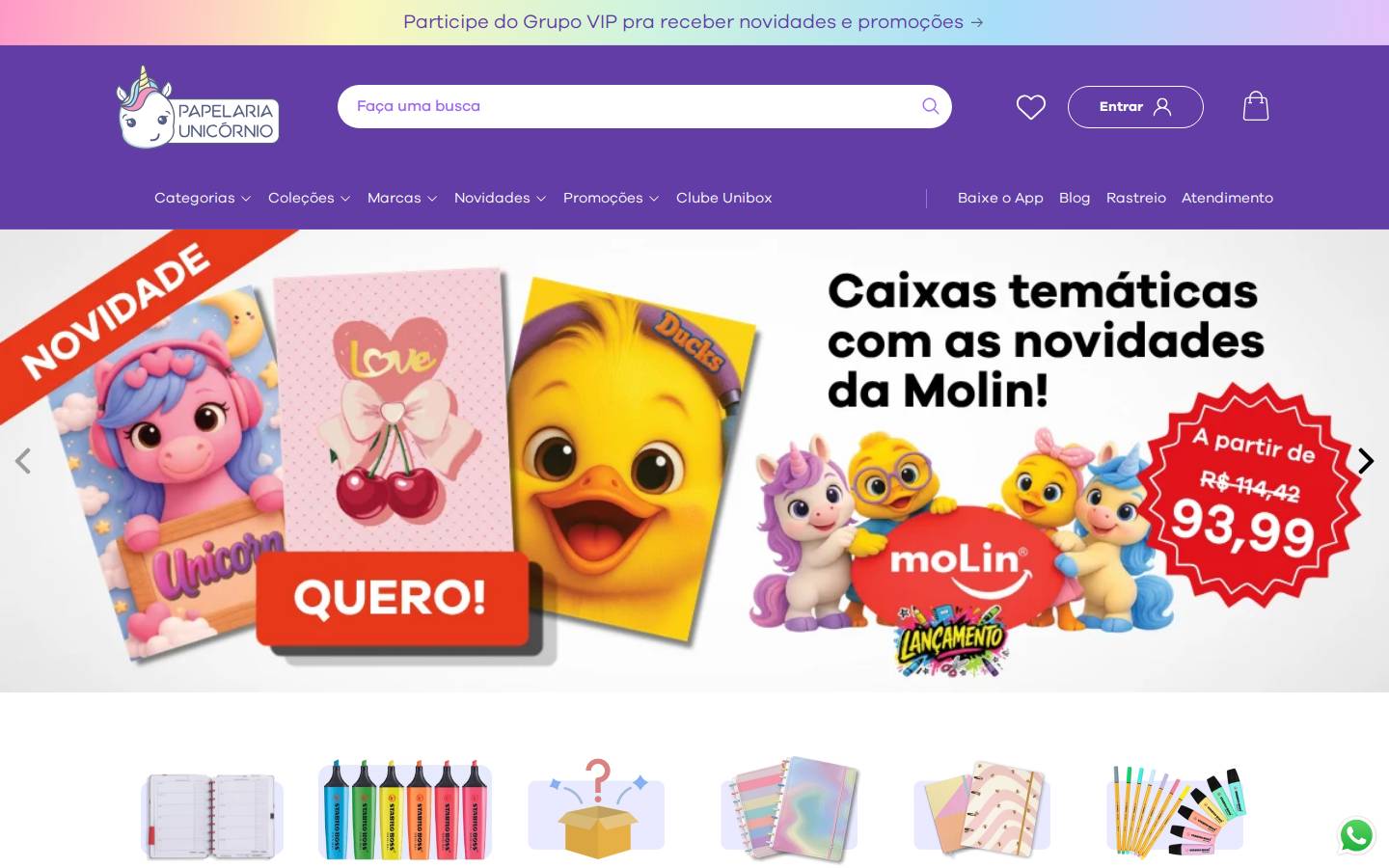 papelariaunicornio.com.br homepage screenshot