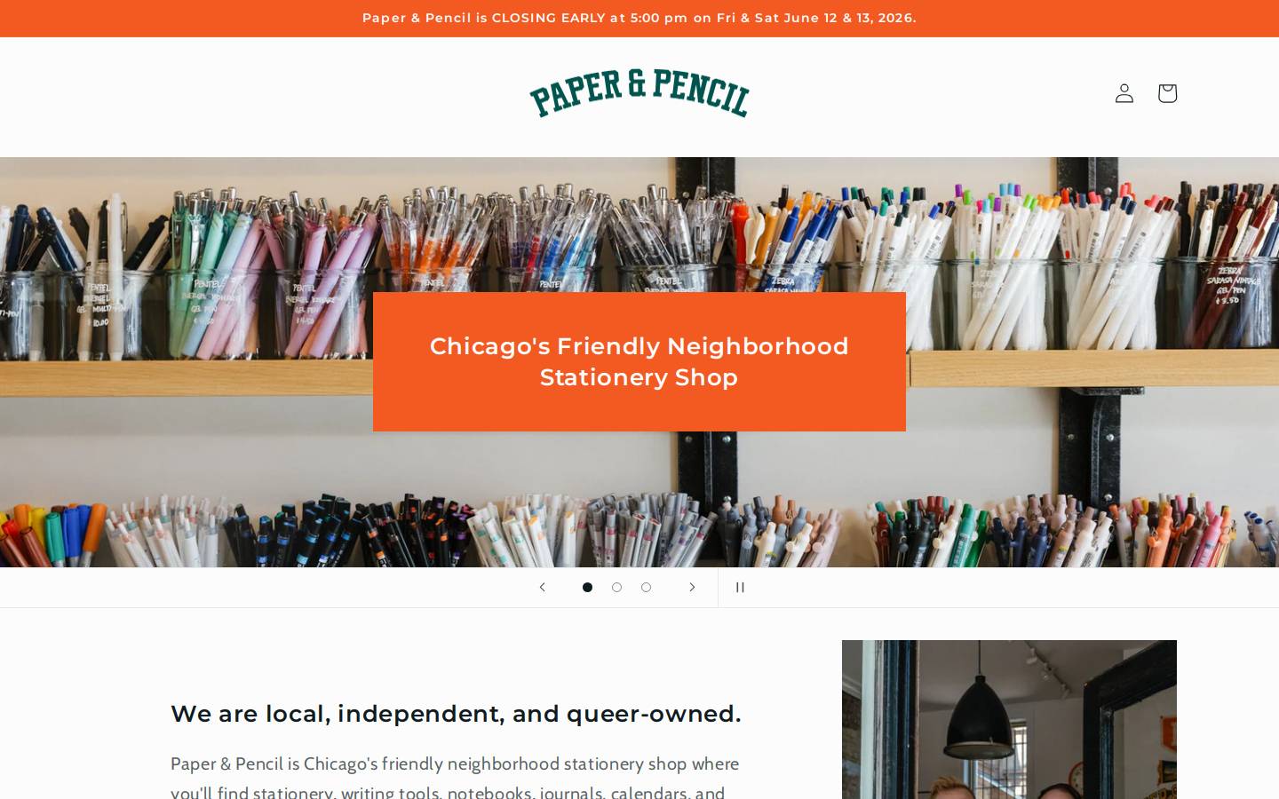 paperandpencilchicago.com homepage screenshot