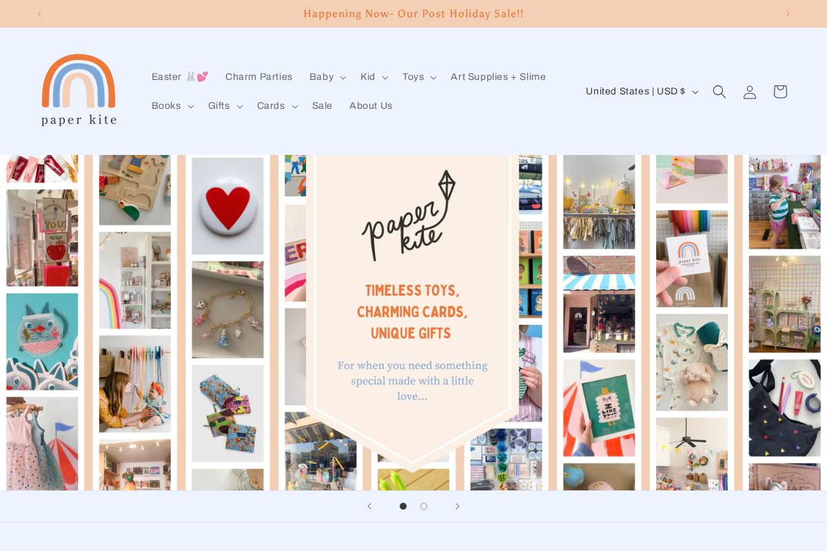 paperkiteshop.com homepage screenshot