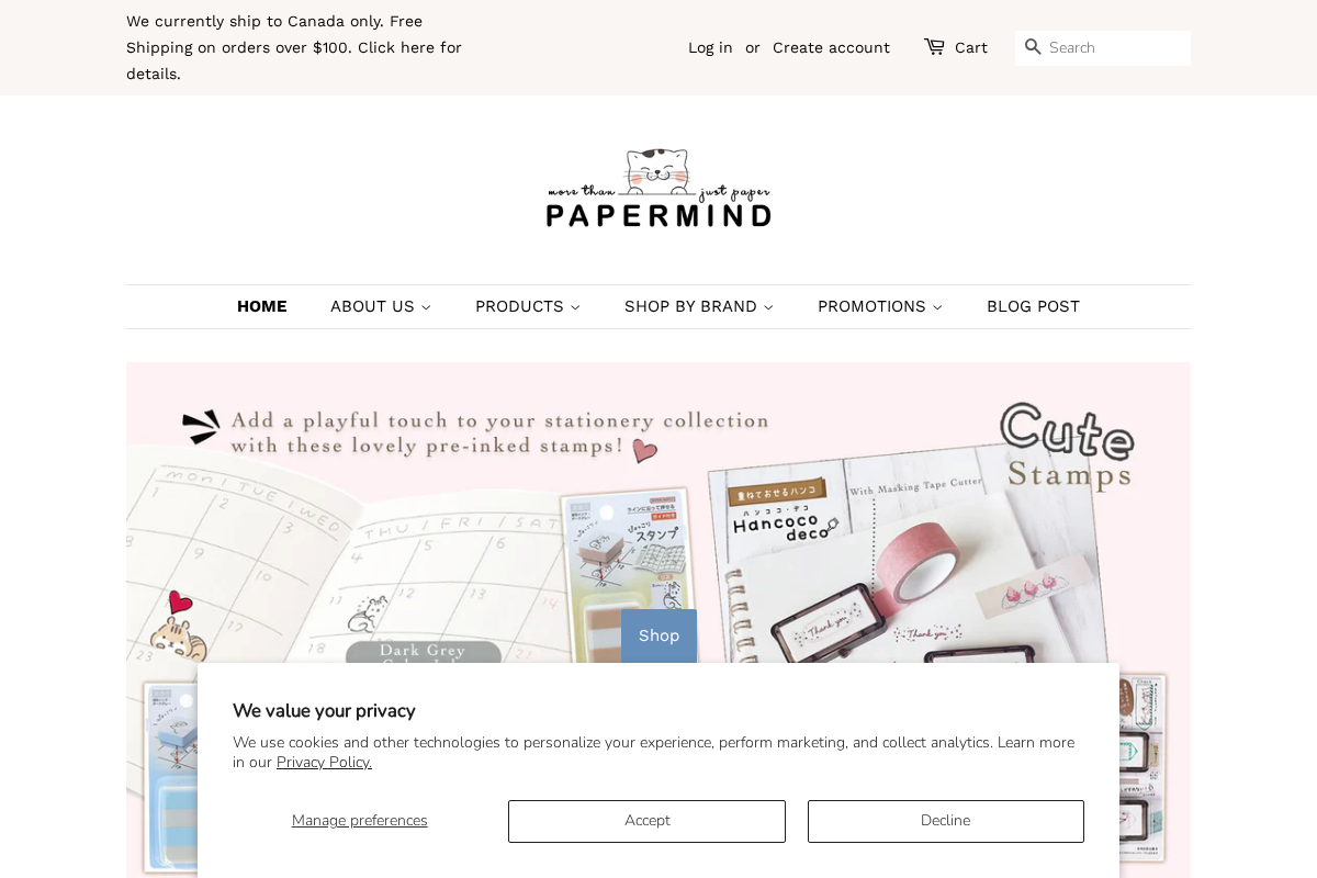 Papermind Stationery homepage screenshot