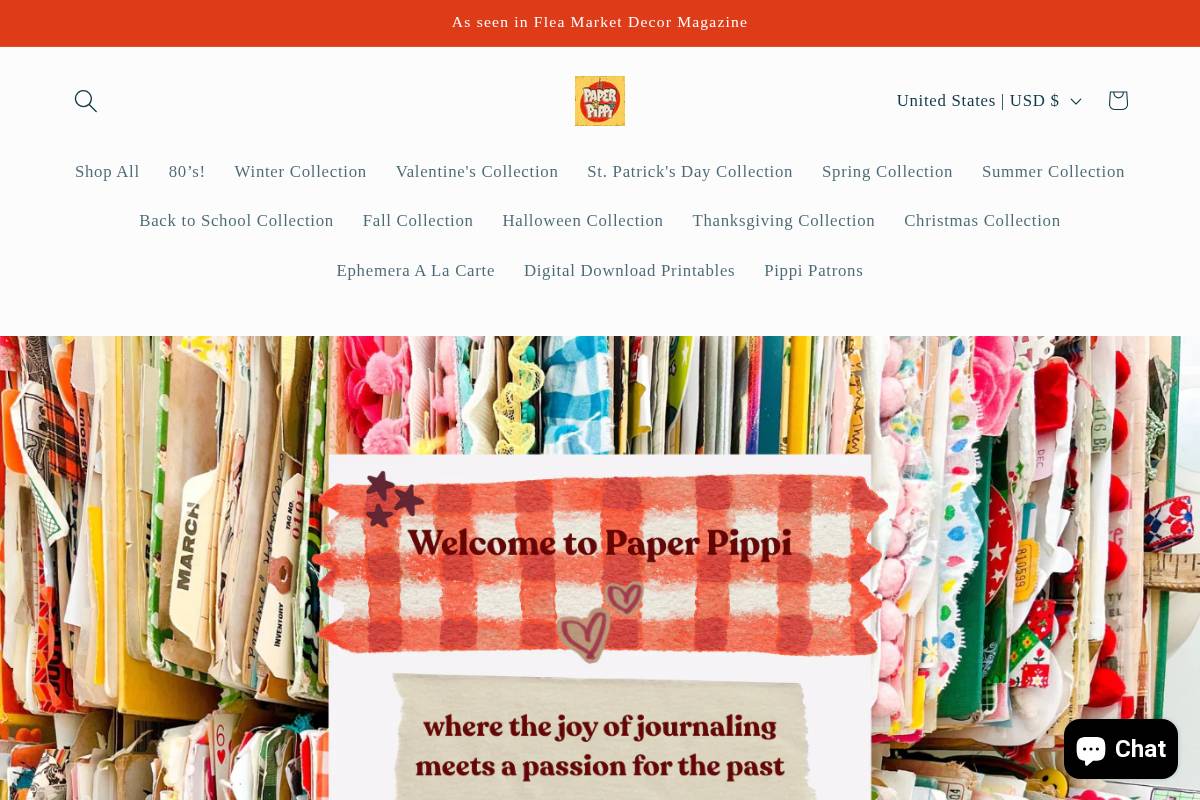 paperpippi.com homepage screenshot