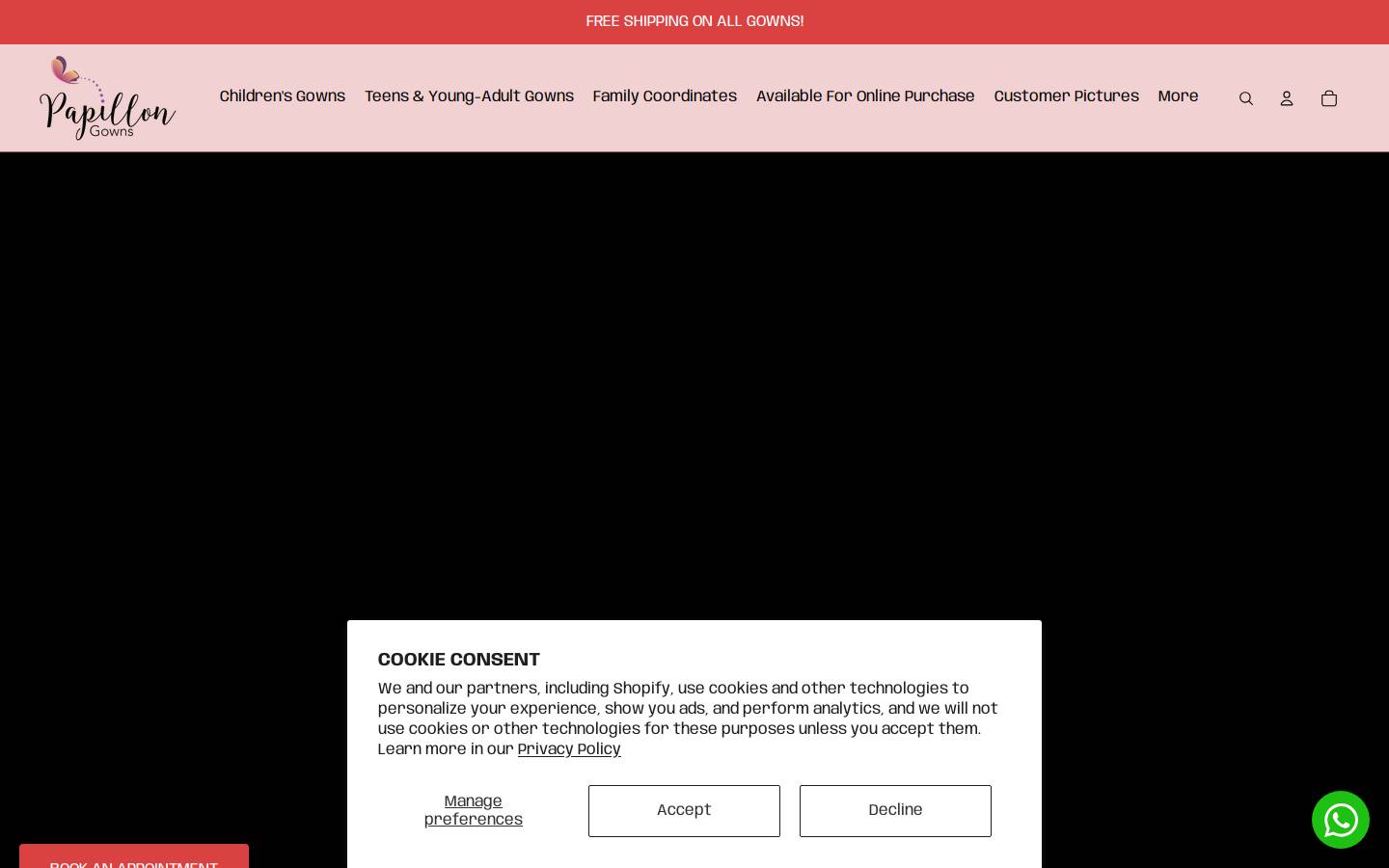 papillongowns.com homepage screenshot