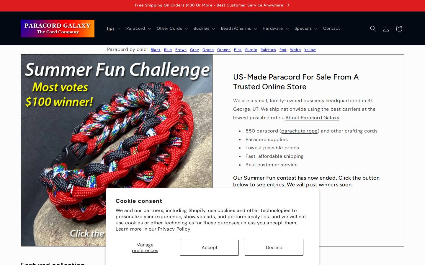 paracordwholesale.com homepage screenshot
