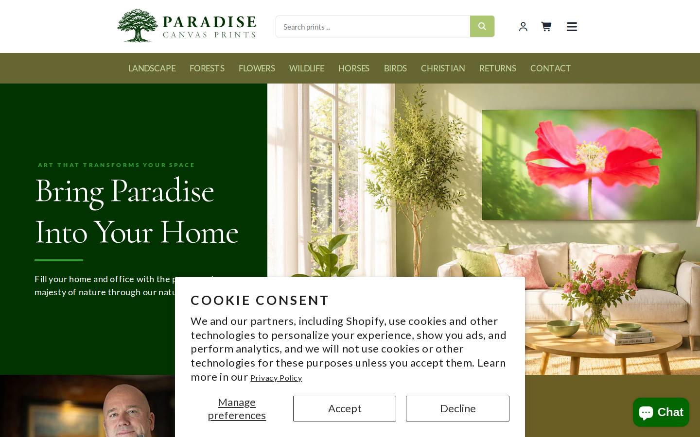 paradisecanvasprints.com homepage screenshot