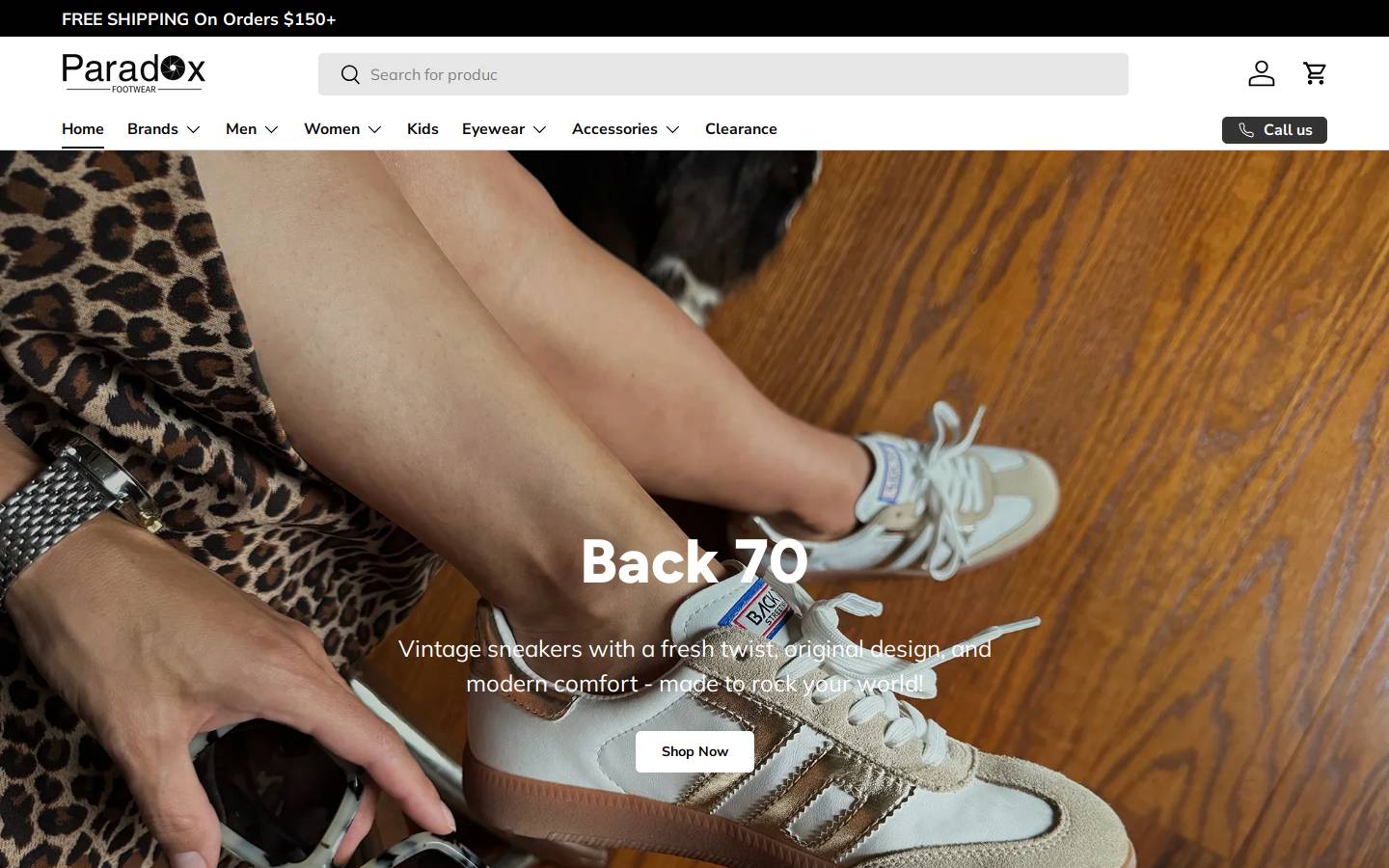 paradoxfootwear.com homepage screenshot