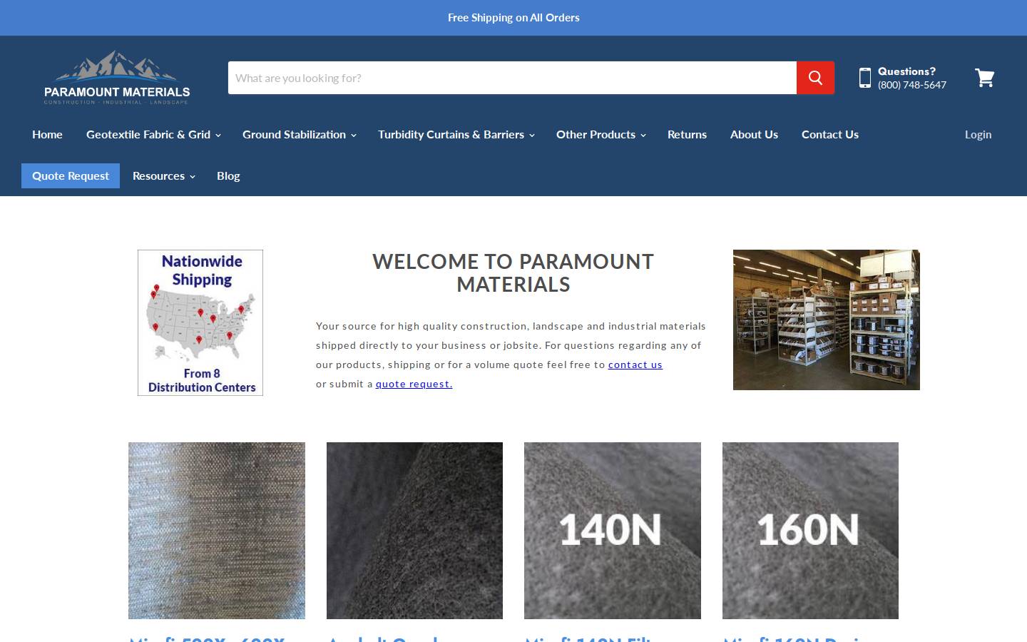 paramountmaterials.com homepage screenshot