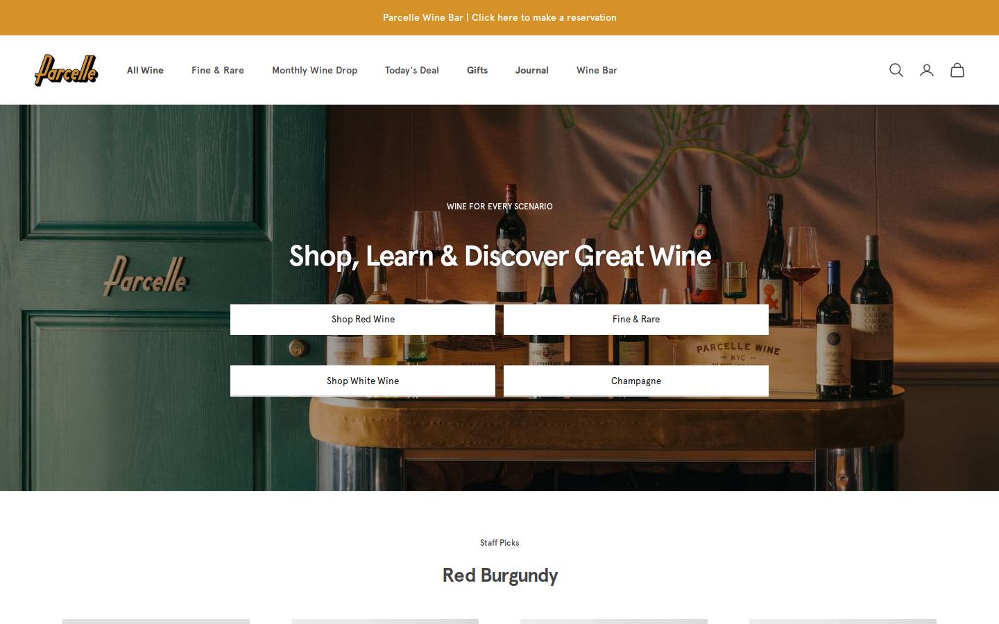 parcellewine.com homepage screenshot