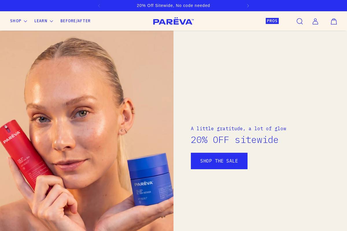 parevabeauty.com homepage screenshot
