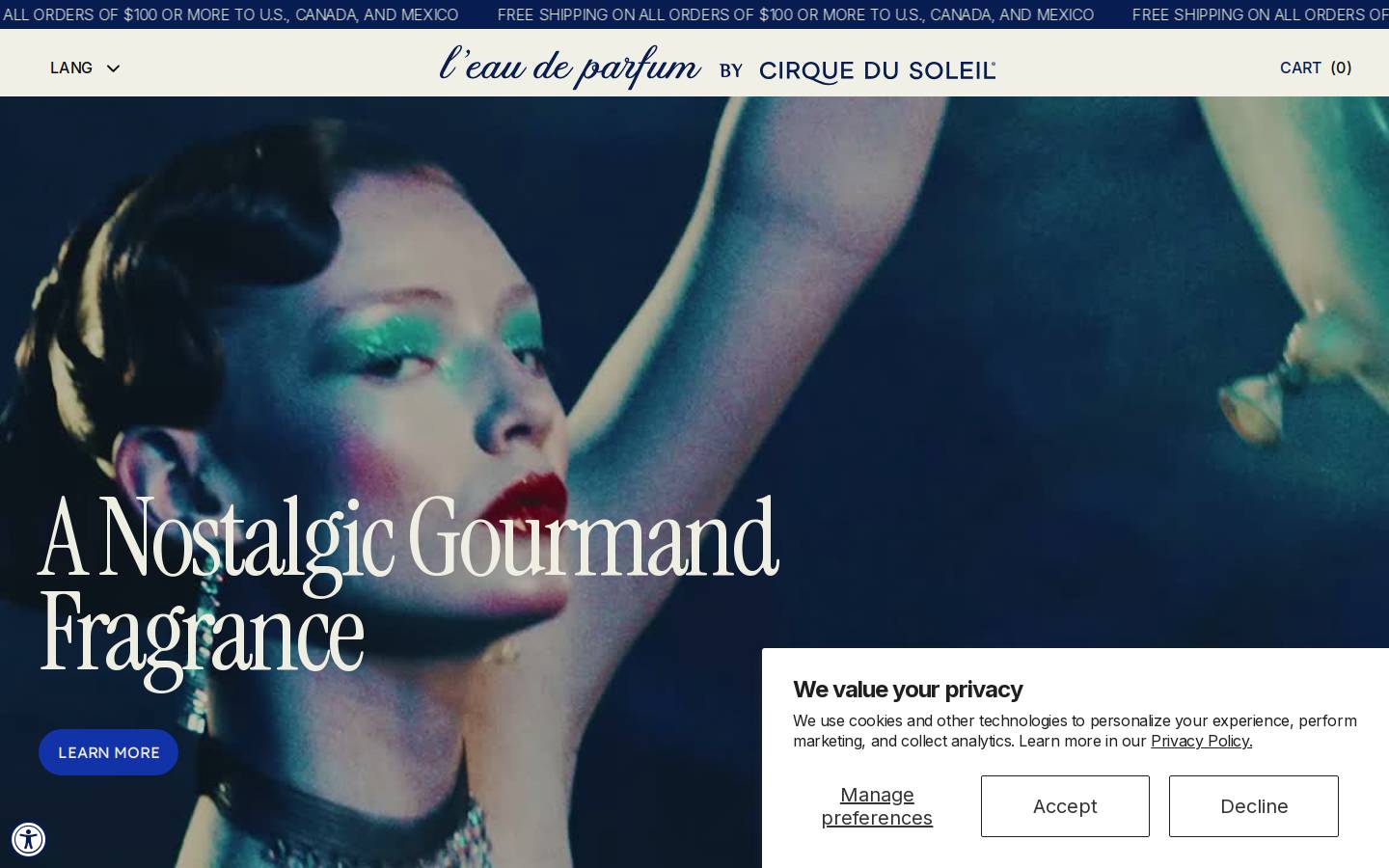 parfumcirquedusoleil.com homepage screenshot