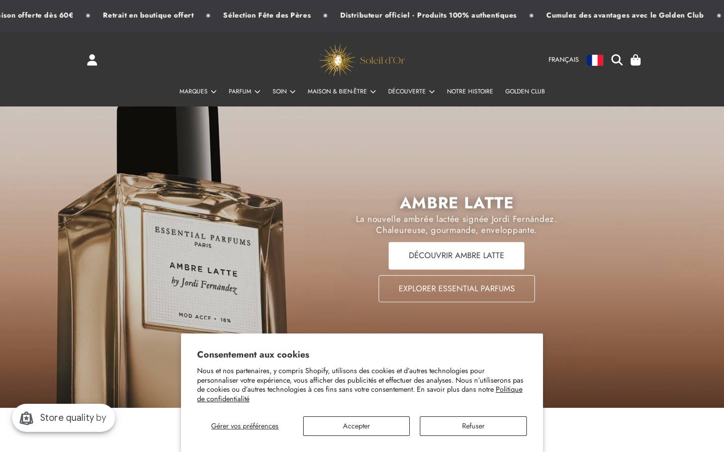 parfumeriedusoleildor.com homepage screenshot