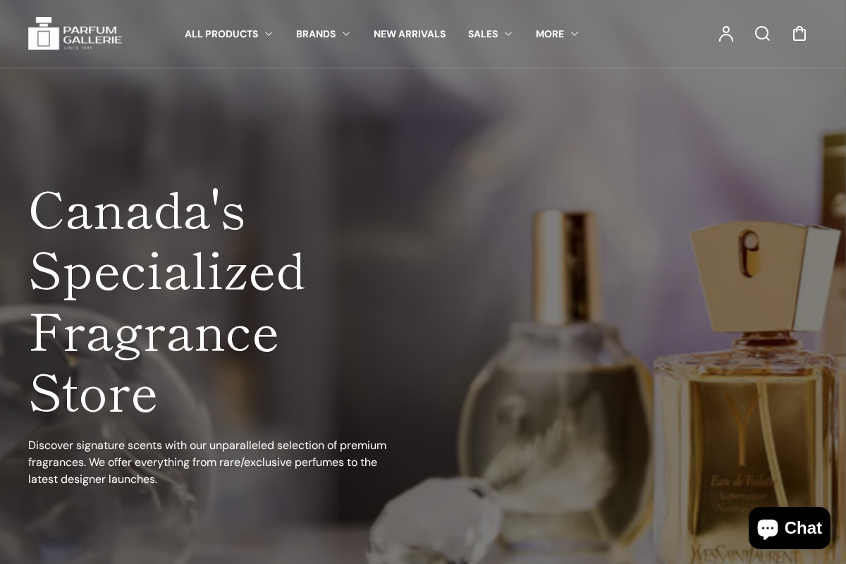 Parfum Gallerie homepage screenshot