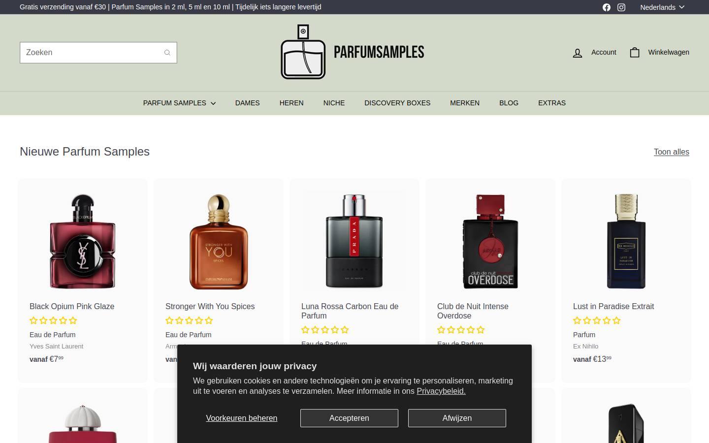 Parfum Samples homepage screenshot