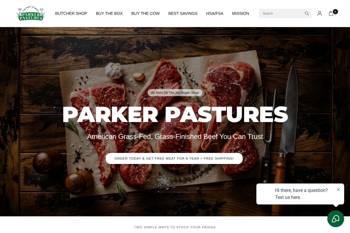 Parker Pastures homepage screenshot