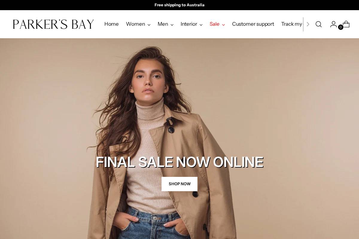 Parkers Bay homepage screenshot